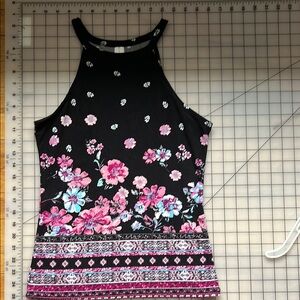 Floral Halter Neck Top - Black and Pink